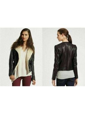 IRO Svea Lamb Leather Shearling Zip Front Moto Jacket Brown size 1 Small